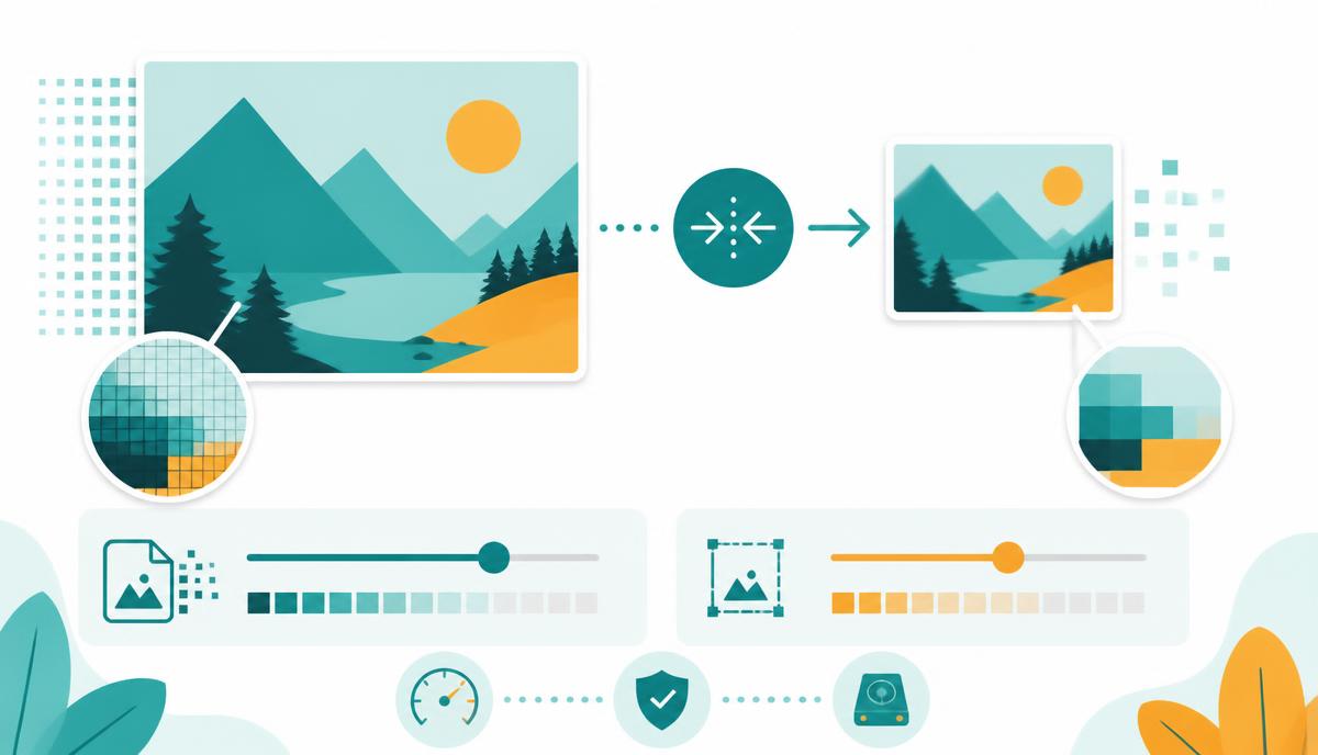 Ilustração de compressão e redimensionamento de imagens